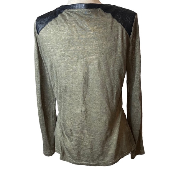 Townsen linen & leather trim size M green top quiet luxury resort travel - Picture 3 of 8